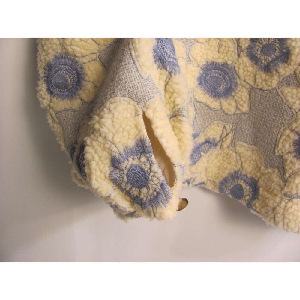 Sezane Paris Winter Floral Stitched Design Blue Cream - Picture 4 of 13